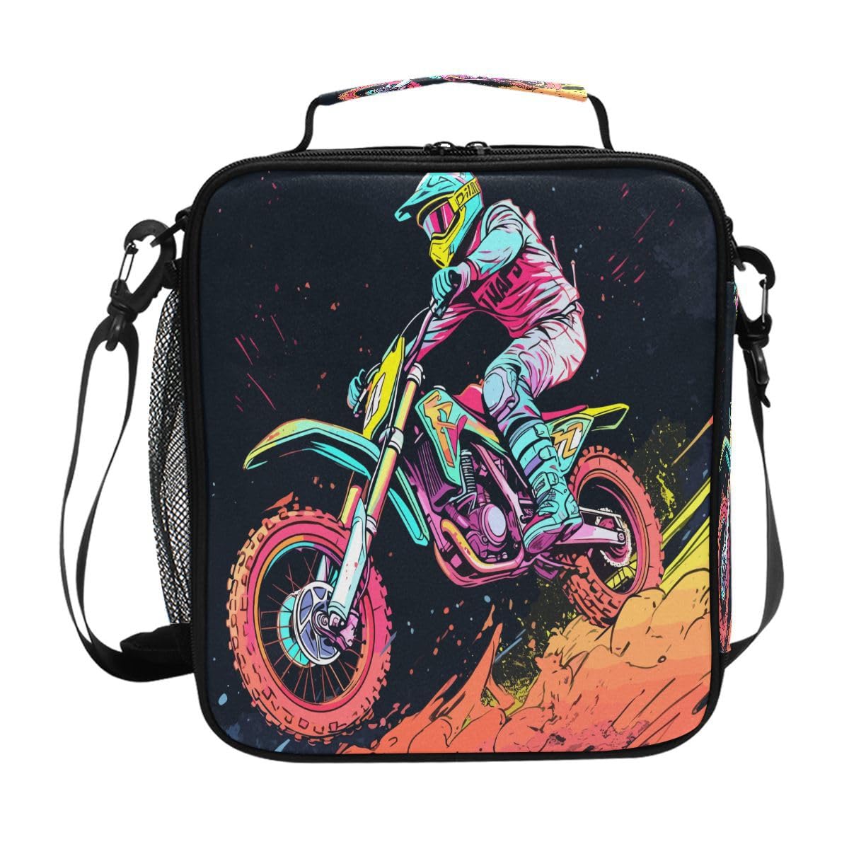 ZOEO Lunch Box, Motocross Motorcycle Race Prep Kids Cooler Insulated Lunch Bag Tote Freezable Shoulder Strap Waterproof Picnic Meal for School Office