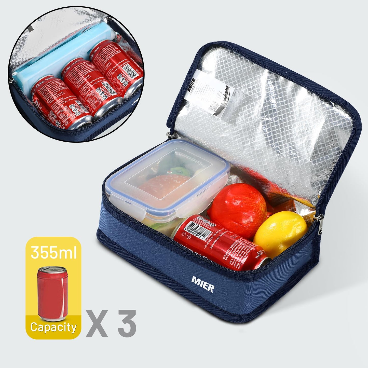 MIER Small Lunch Bag for Kids & Adults Compact Insulated Lunch Box Portable Thermal Mini Cooler for Work School Travel, Navy Blue