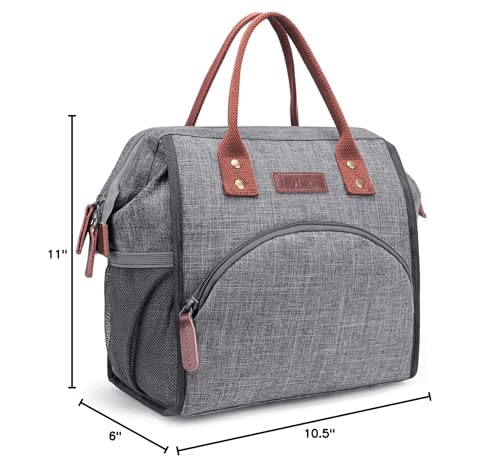 LOKASS Insulated Lunch Bag for Women & Men - Reusable 10 L Lunch Box for Women - Leakproof Tote Cooler Bag for Adults Work, Beach, Travel, Picnic (Grey)