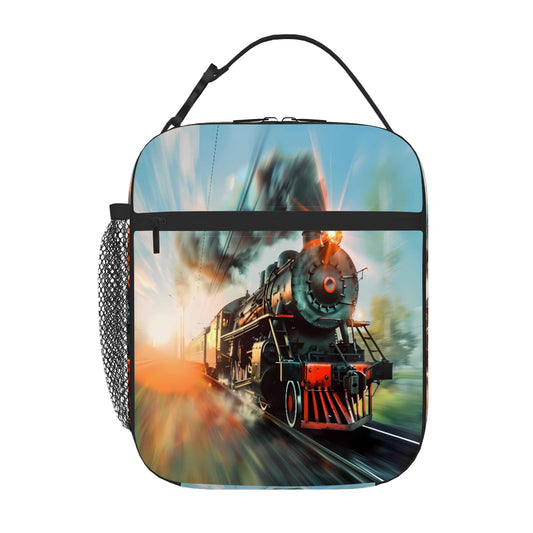 Peaom Kids Lunch Bag Steam Train Insulated Lunch Bags for Boys Girls Back to School, Reusable Thermal Cooler Lunch Box Tote Bag for Pinnic Travel Hiking