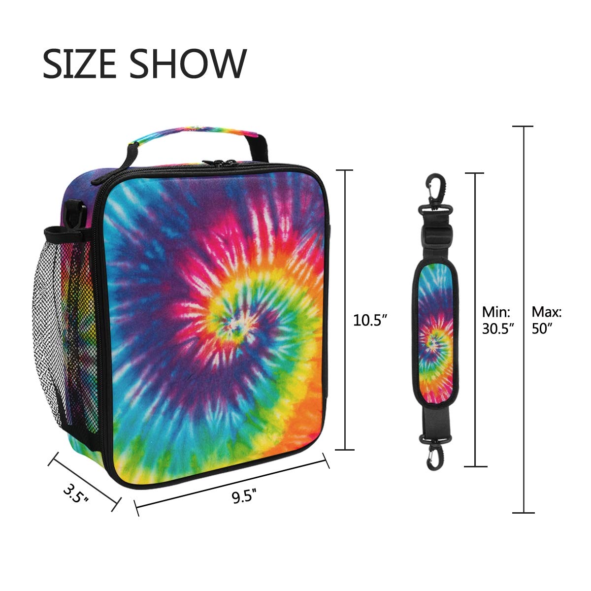 Lunch Box Bag Abstract Swirl Tie Dye Rainbow Lunchbox Insulated Thermal Cooler Ice Adjustable Shoulder Strap for Women Men Boys Girls