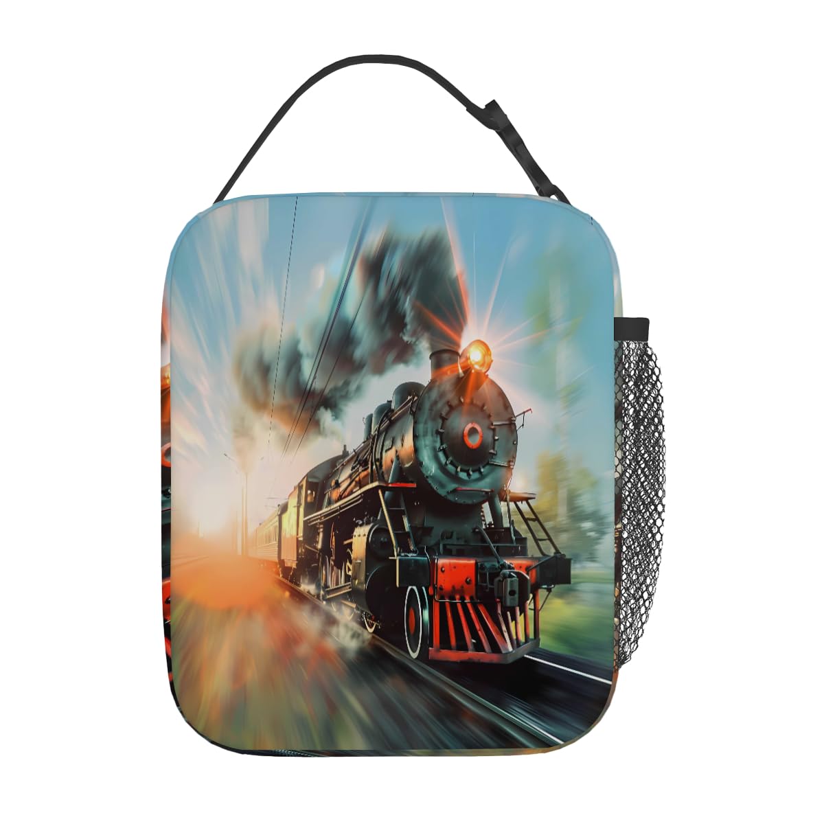 Peaom Kids Lunch Bag Steam Train Insulated Lunch Bags for Boys Girls Back to School, Reusable Thermal Cooler Lunch Box Tote Bag for Pinnic Travel Hiking