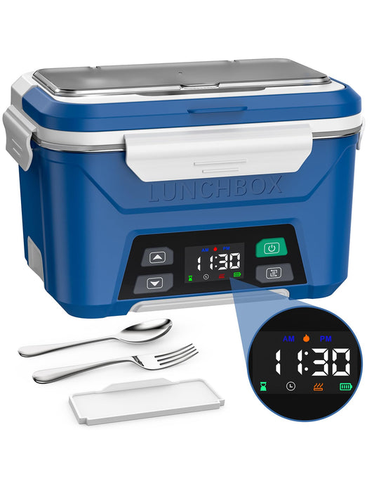 EAST OAK Cordless Electric Lunch Box for Adults, Heated Lunch Box Battery Powered with Automatic Heating, 5.5 Cups Portable Food Warmer with Removable Tray Divider