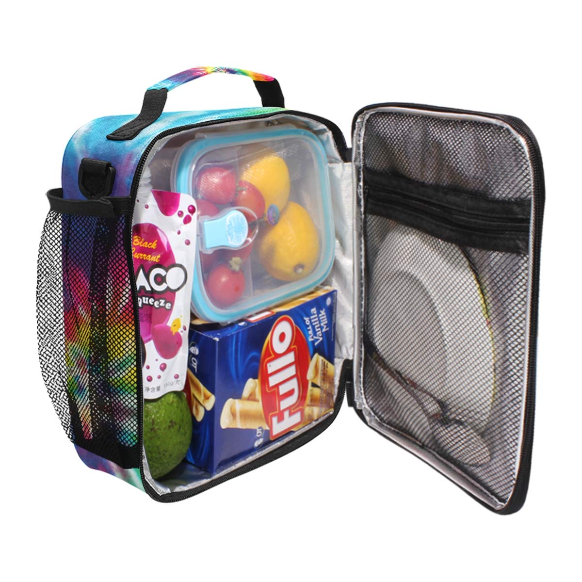 Lunch Box Bag Abstract Swirl Tie Dye Rainbow Lunchbox Insulated Thermal Cooler Ice Adjustable Shoulder Strap for Women Men Boys Girls