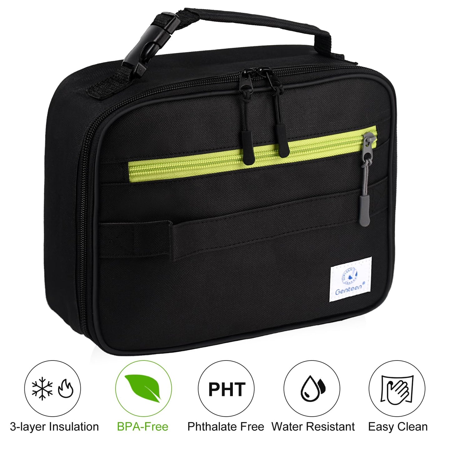 Genteen Lunch Box Kids, Insulated Lunch Bag Kids Boys Girls Back to School, Soft Lunch Box for Men Reusable Lunchbox for Office,Outdoor,School (Black)
