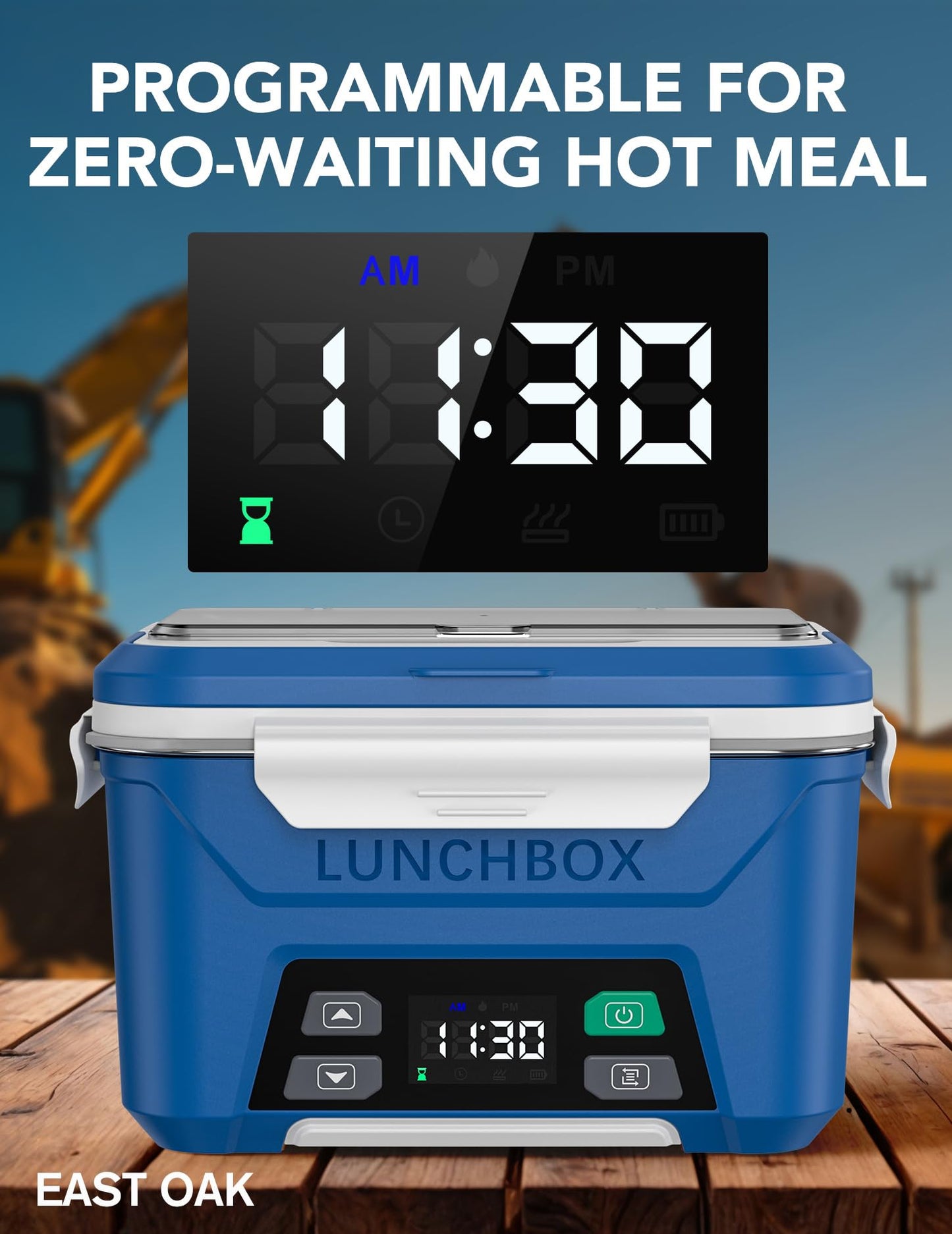EAST OAK Cordless Electric Lunch Box for Adults, Heated Lunch Box Battery Powered with Automatic Heating, 5.5 Cups Portable Food Warmer with Removable Tray Divider