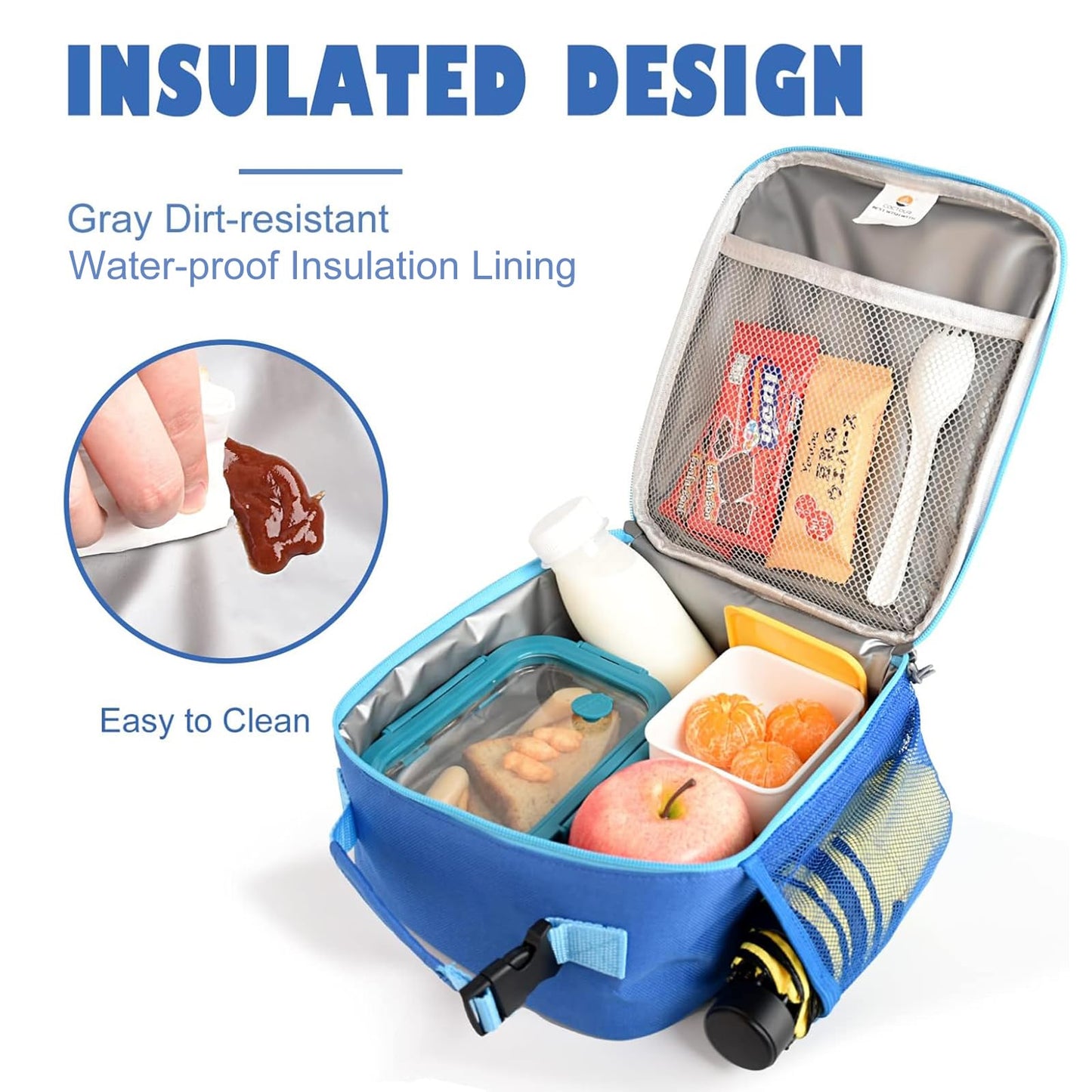CaCTOUR Lunch Box Kids,Premium Insulated Lunchbox for Girls Boys,Soft Mini Cooler Bag Back to School Thermal Reusable Lunch Bag for Work School Picnic (Blue)