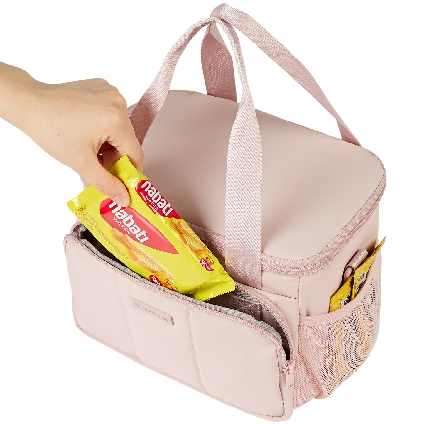 NISHEL Lunch Bag for Women, Insulated Leakproof Cooler Case with Detachable Shoulder Strap & Multiple Pocket, Easy-Clean PEVA Lining, Puffy Design for Work，Medium Size, Pink
