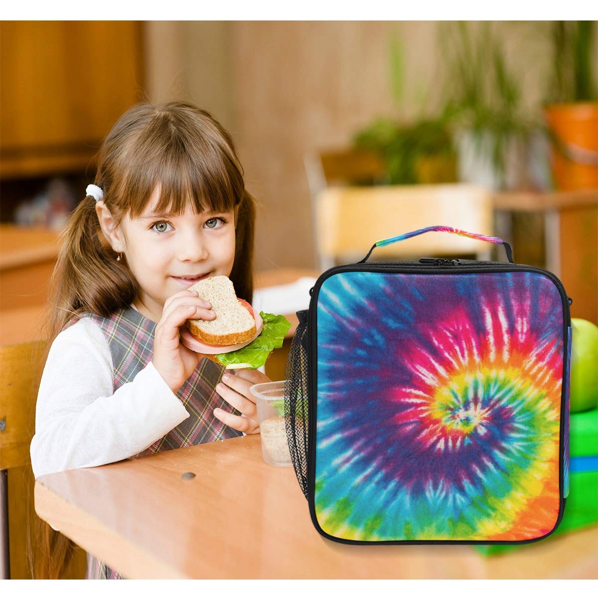Lunch Box Bag Abstract Swirl Tie Dye Rainbow Lunchbox Insulated Thermal Cooler Ice Adjustable Shoulder Strap for Women Men Boys Girls