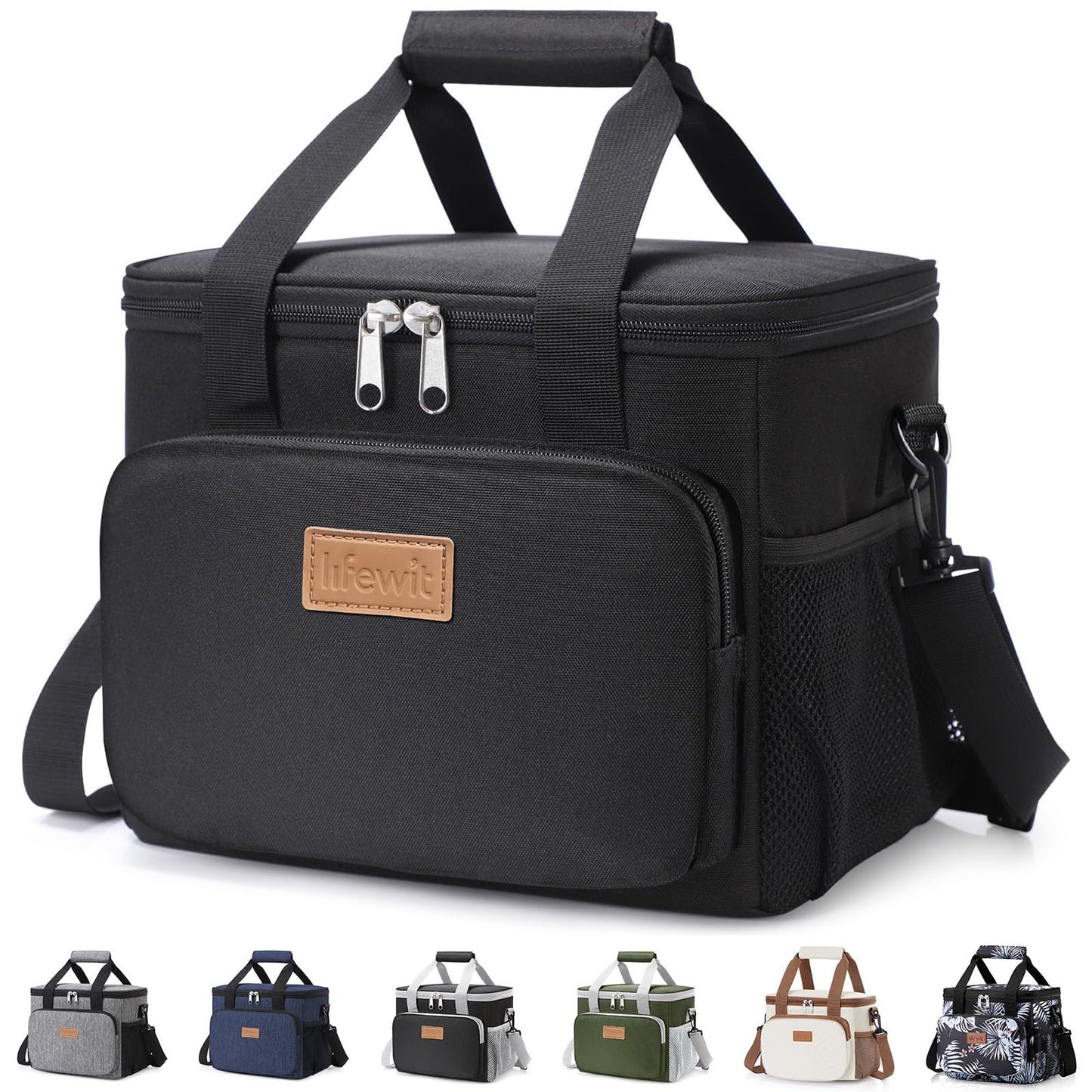 Lifewit Medium Lunch Bag Insulated Lunch Box Soft Cooler Cooling Tote for Adult Men Women, Black 12-Can (9L)