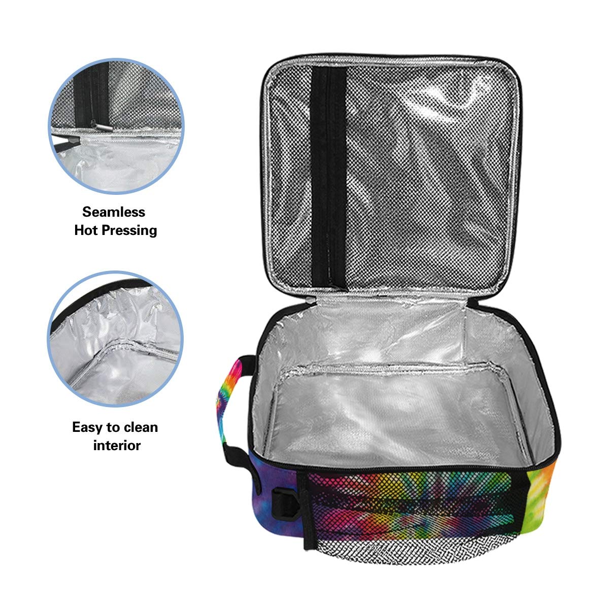 Lunch Box Bag Abstract Swirl Tie Dye Rainbow Lunchbox Insulated Thermal Cooler Ice Adjustable Shoulder Strap for Women Men Boys Girls