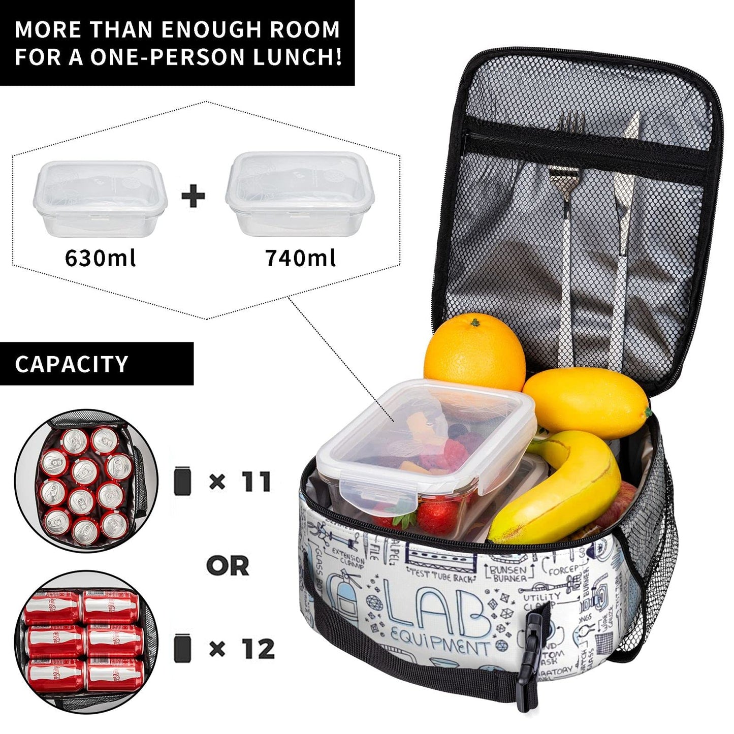 Yilad Funny Science Chemistry Lunch Box Insulated Soft Bag Reusable Cooler Bag For Women&Men&Work Picnic Hiking