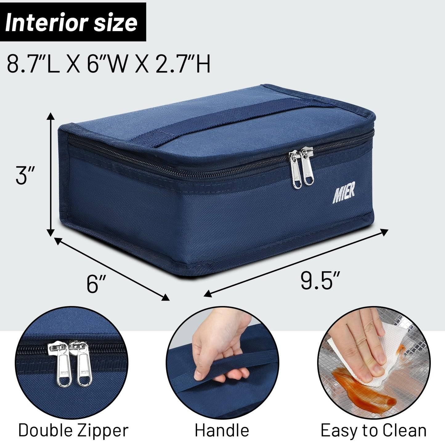 MIER Small Lunch Bag for Kids & Adults Compact Insulated Lunch Box Portable Thermal Mini Cooler for Work School Travel, Navy Blue