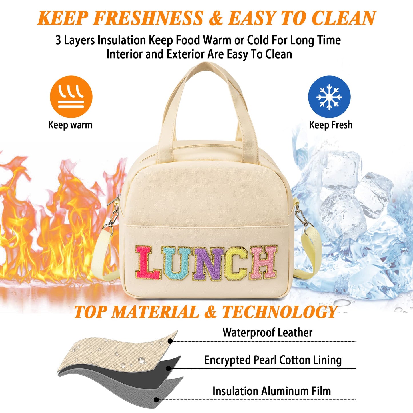 LUCKIPLUS Lunch Bag for Women Personalized Insulated Lunch Box for Adults with Adjustable Shoulder Strap Reusable Freezable Lunchbox Cooler Tote for Office Work Picnic Beach (Beige)