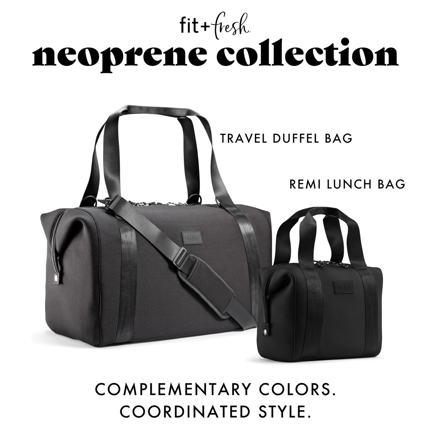 Fit & Fresh Remi Neoprene Lunch Bag For Women - Meal Prep Kit with Containers & XL Ice Pack, Self Insulating Neoprene-like Material, Machine Washable Lunch Bag, Tear-Resistant, Stain-Resistant, Black