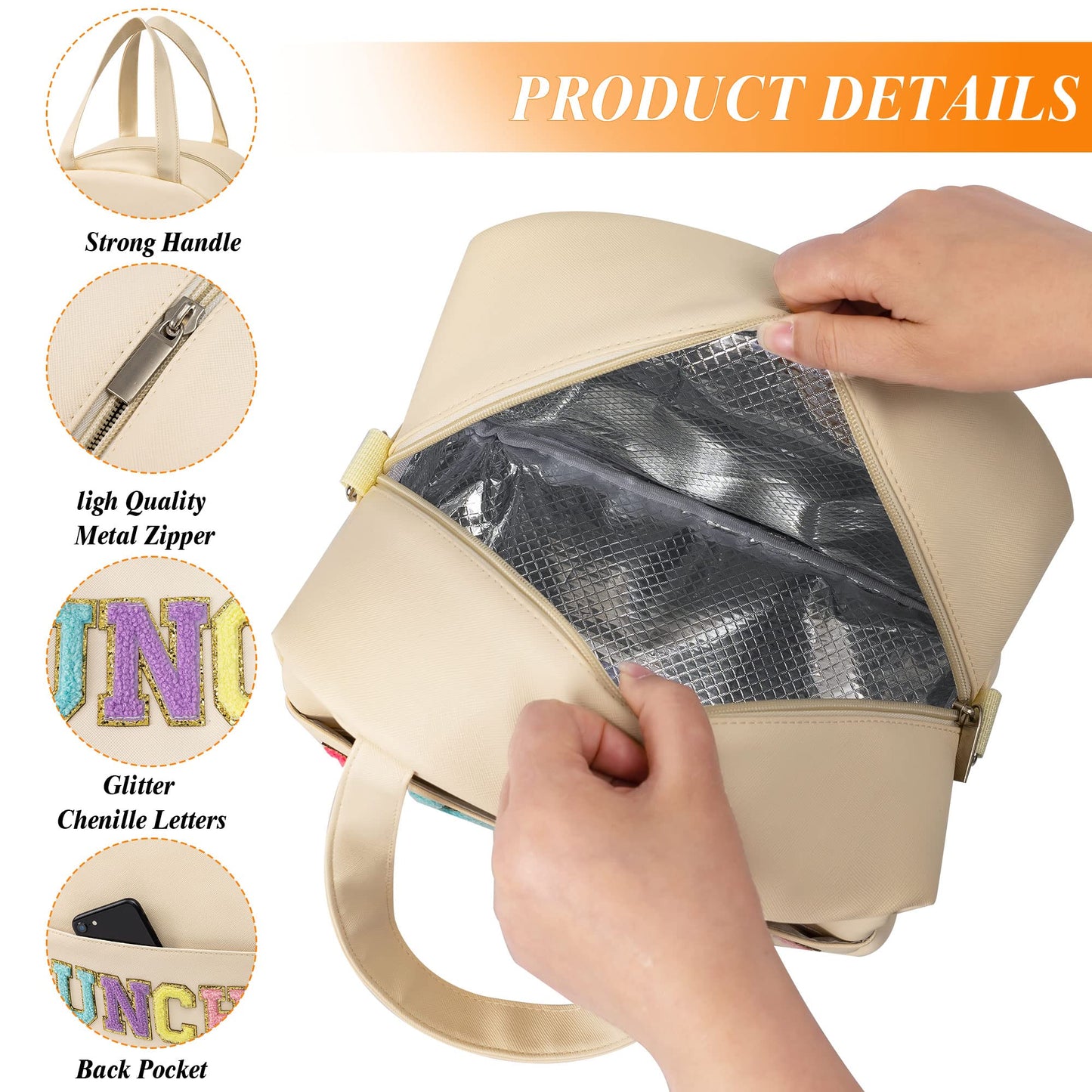 LUCKIPLUS Lunch Bag for Women Personalized Insulated Lunch Box for Adults with Adjustable Shoulder Strap Reusable Freezable Lunchbox Cooler Tote for Office Work Picnic Beach (Beige)