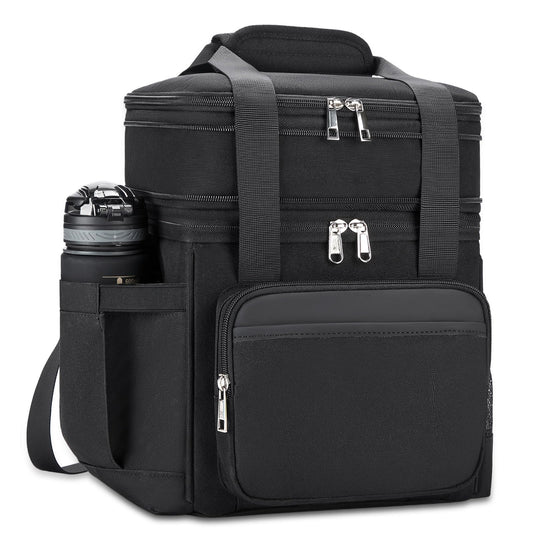 holuxer Insulated Lunch Bag & Lunch Box for Men - Double Deck Reusable Lunch Bag for Women Tote Cooler Bag Leakproof Soft Expandable - Large Lunchbox for Work/Adult/Picnic/Outdoor (Black，15L)