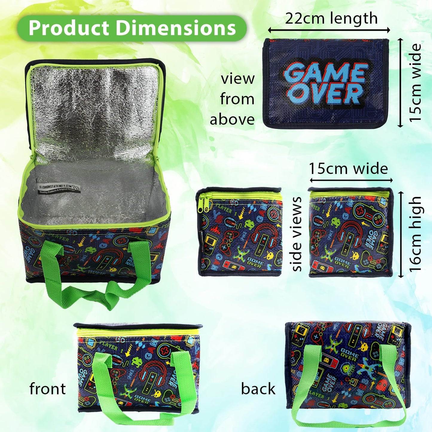 Fashion Stationery Insulated Lunch Bag Kids Lunch Box Folding Reusable Lunchbags for Girls or Boys Lunch Box for School, Beach or Travel Small Cooler or Picnic Coolers