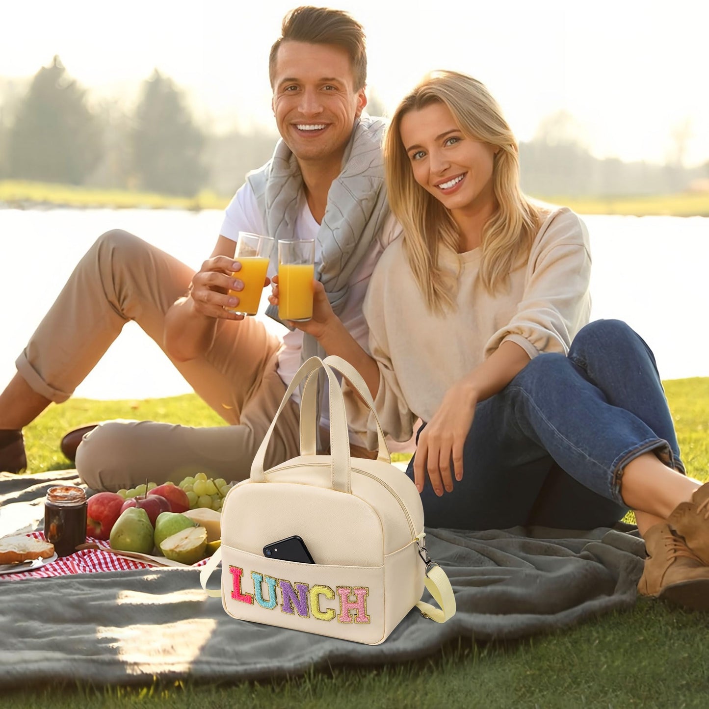 LUCKIPLUS Lunch Bag for Women Personalized Insulated Lunch Box for Adults with Adjustable Shoulder Strap Reusable Freezable Lunchbox Cooler Tote for Office Work Picnic Beach (Beige)