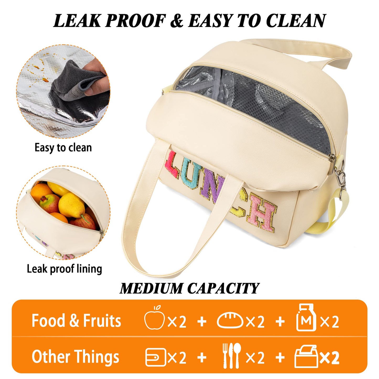 LUCKIPLUS Lunch Bag for Women Personalized Insulated Lunch Box for Adults with Adjustable Shoulder Strap Reusable Freezable Lunchbox Cooler Tote for Office Work Picnic Beach (Beige)