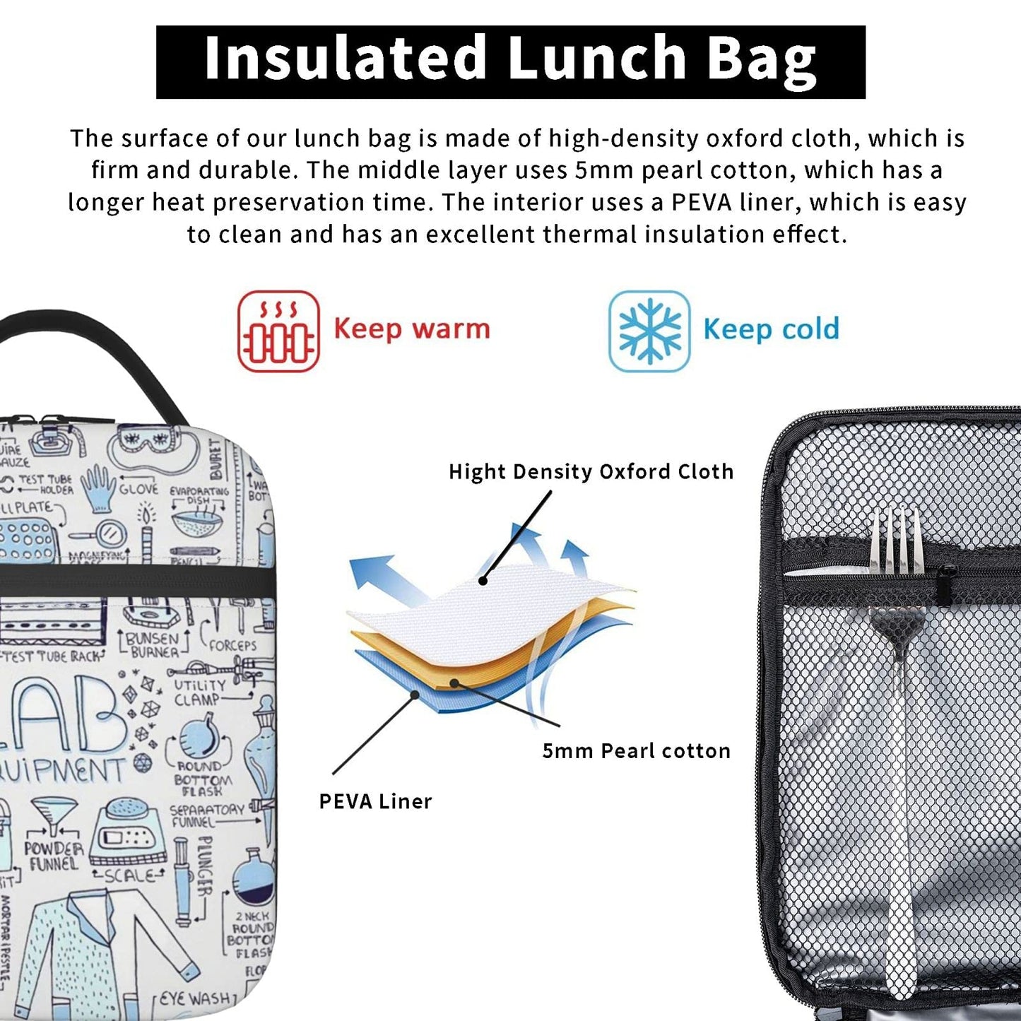 Yilad Funny Science Chemistry Lunch Box Insulated Soft Bag Reusable Cooler Bag For Women&Men&Work Picnic Hiking