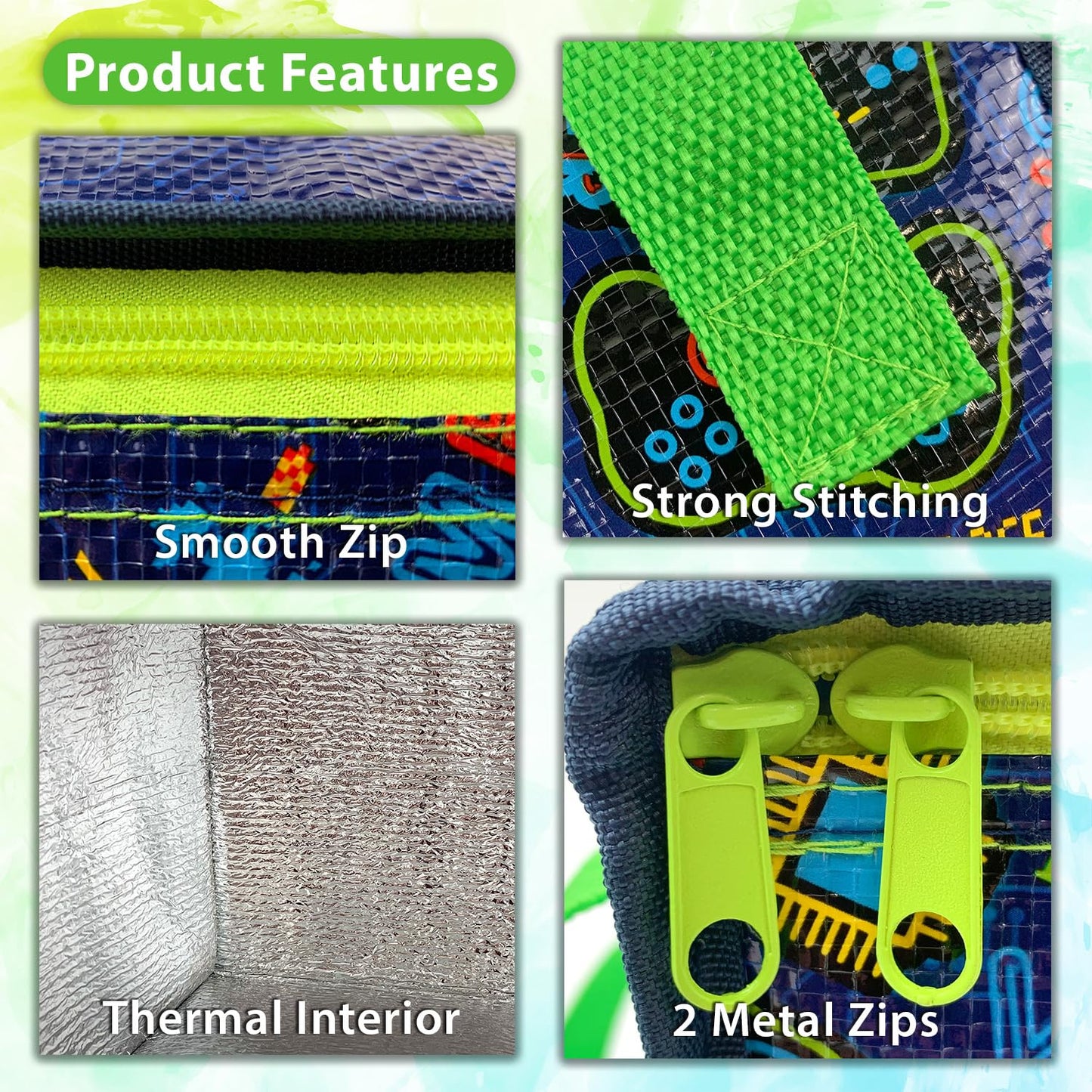 Fashion Stationery Insulated Lunch Bag Kids Lunch Box Folding Reusable Lunchbags for Girls or Boys Lunch Box for School, Beach or Travel Small Cooler or Picnic Coolers