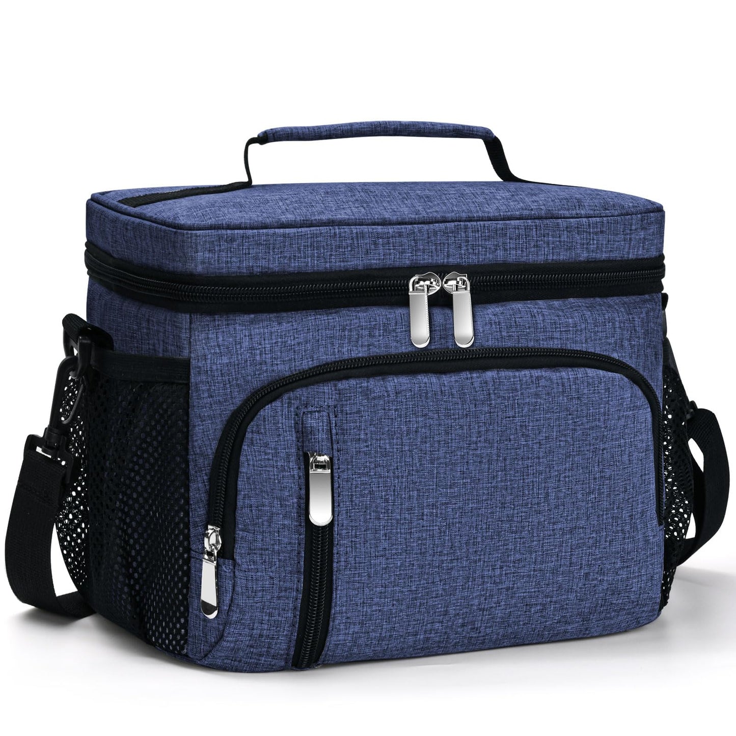 MIAOJIE Insulated Lunch Bag for Men & Women, 9L Leakproof Lunch Box Soft Cooler Tote with 5 Pockets, 600D Oxford, EVA Lining, Adjustable Strap for Work, Picnic, Beach&Travel-Navy Blue