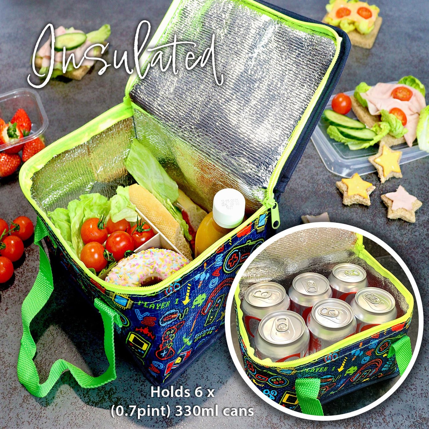 Fashion Stationery Insulated Lunch Bag Kids Lunch Box Folding Reusable Lunchbags for Girls or Boys Lunch Box for School, Beach or Travel Small Cooler or Picnic Coolers