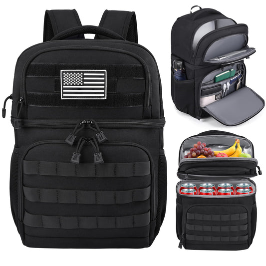 MOZETO Lunch Backpack for Men, Tactical Inspired Double Deck Cooler Backpack Insulated Leakproof RFID Lunchbox for Work